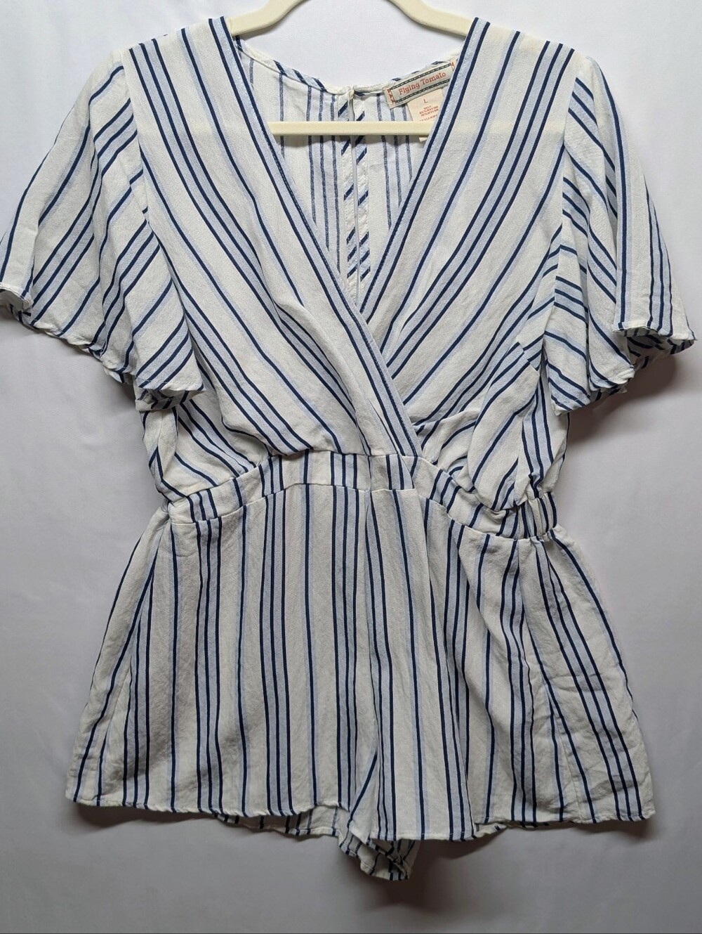 89.Flying Tomato White Top with Navy Stripes